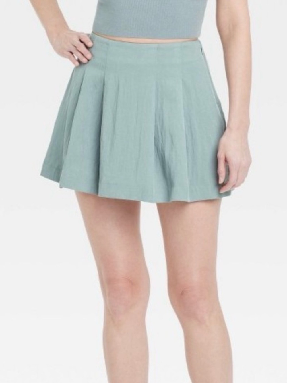 A New Day Light Sage Green Pleated Mini Skort / Skirt